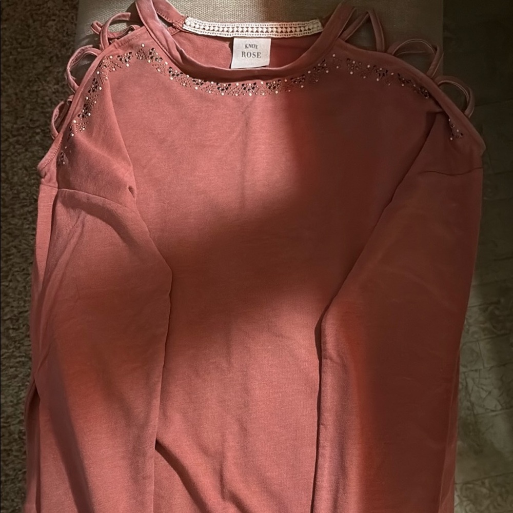 Lightweight Pink Rose Women's Top with Embellished Shoulders